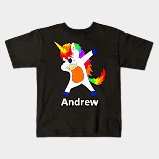 Andrew First Name Personalized Dabbing Unicorn Kids T-Shirt